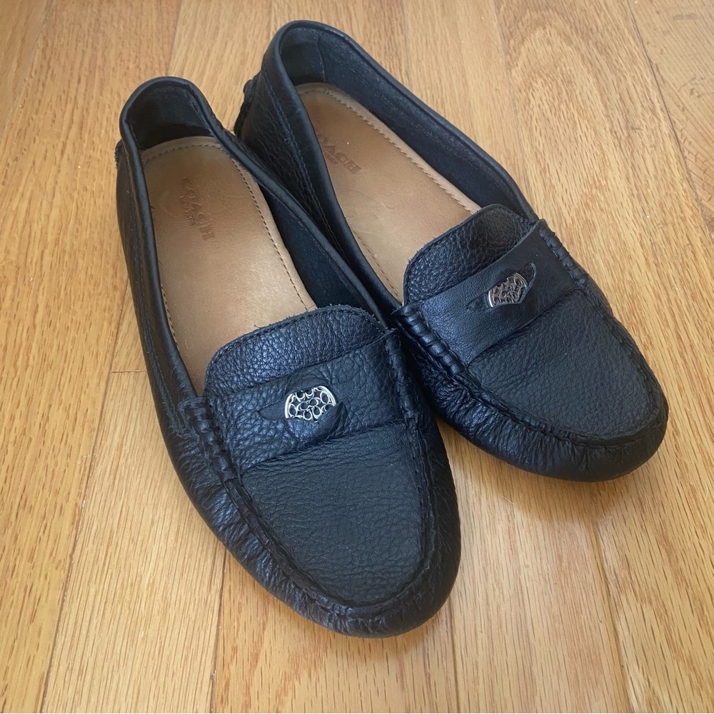 Coach Nicola Black Leather Slip-On Driving Loafers Women's 7 Designer Old Money